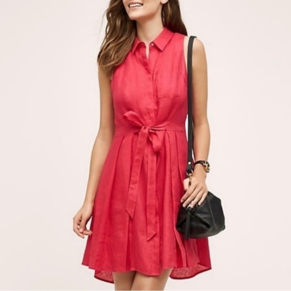 HD in Paris Printemps pink linen button front dress, SZ 8, excellent condition